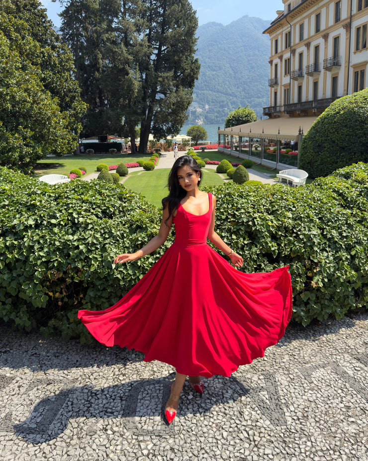 classic red dress The Scarlett Midi Dress in Classic Red – LA RIVIERA STORE