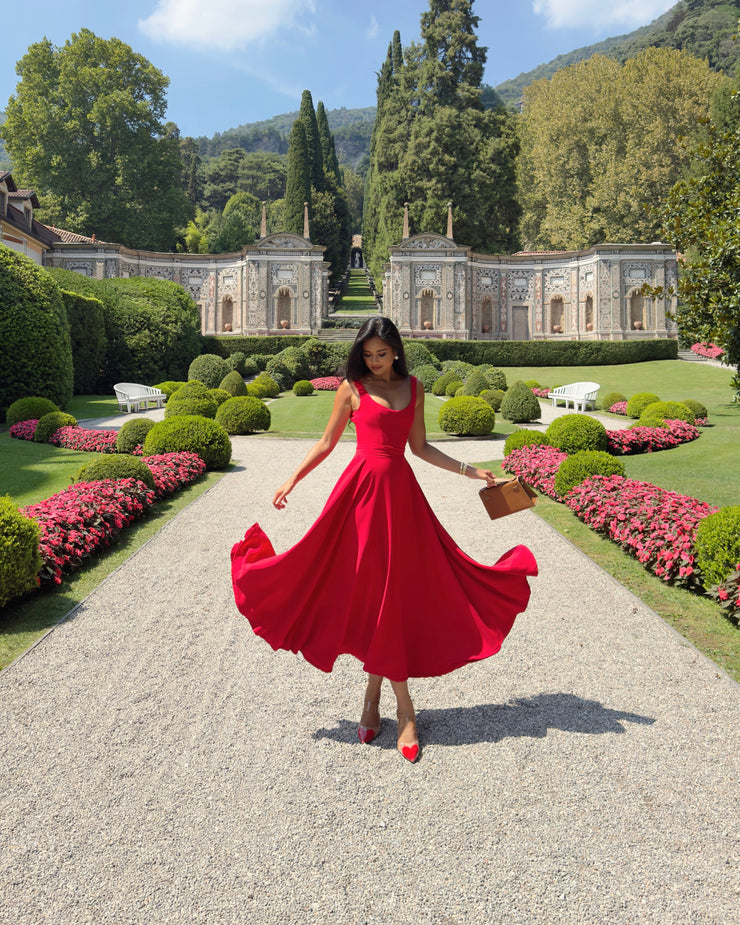 classic red dress The Scarlett Midi Dress in Classic Red – LA RIVIERA STORE