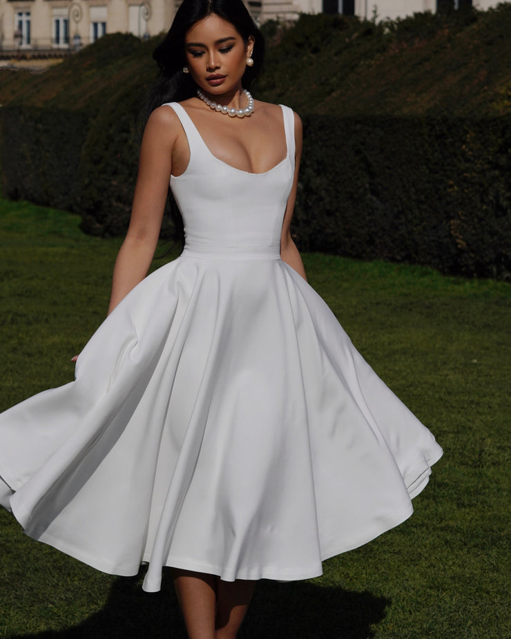 Knee-length Dress For Graduation Ceremony Womens White Graduation Dresses The Scarlett Midi Dress In Ecru LA RIVIERA STORE Knee-length Dress For Graduation Ceremony Womens White Graduation Dresses The Scarlett Midi Dress In Ecru LA RIVIERA STORE