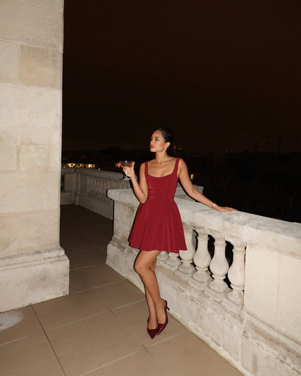 The Scarlett Mini Dress in Wine red