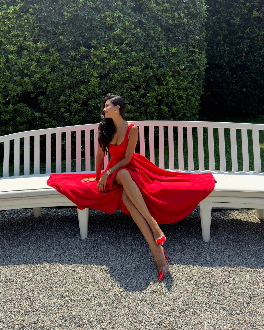 strapless open back dress The Scarlett Midi Dress in Classic Red – LA RIVIERA STORE