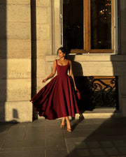 The Scarlett Midi Dress in Wine red