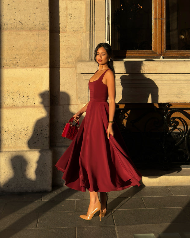 The Scarlett Midi Dress in Wine red