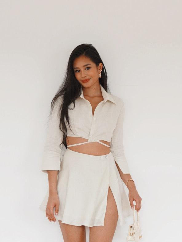 White linen outlet bias cut skirt